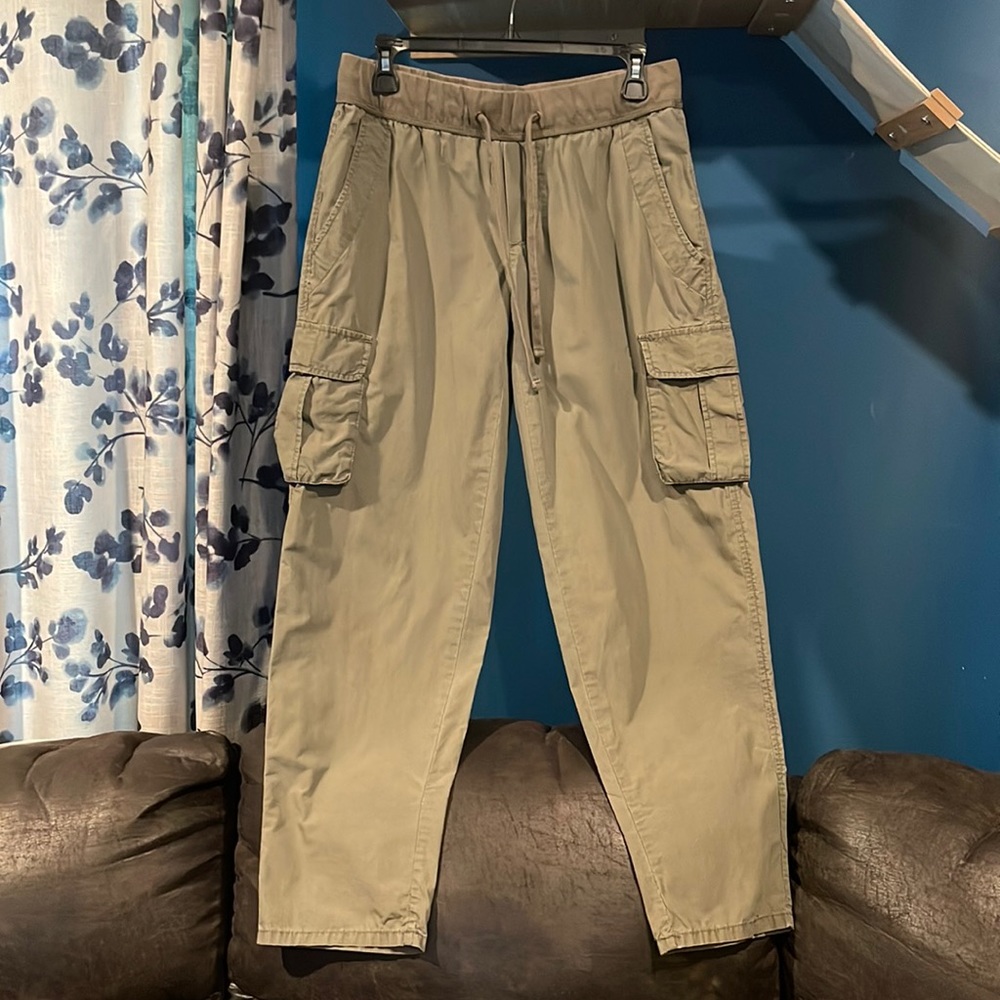 Army green cargo pants, cotton, 6 pockets